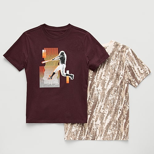 Xersion Little & Big Kid Boys Crew Neck Short Sleeve Regular Fit Graphic T-shirt In Brown