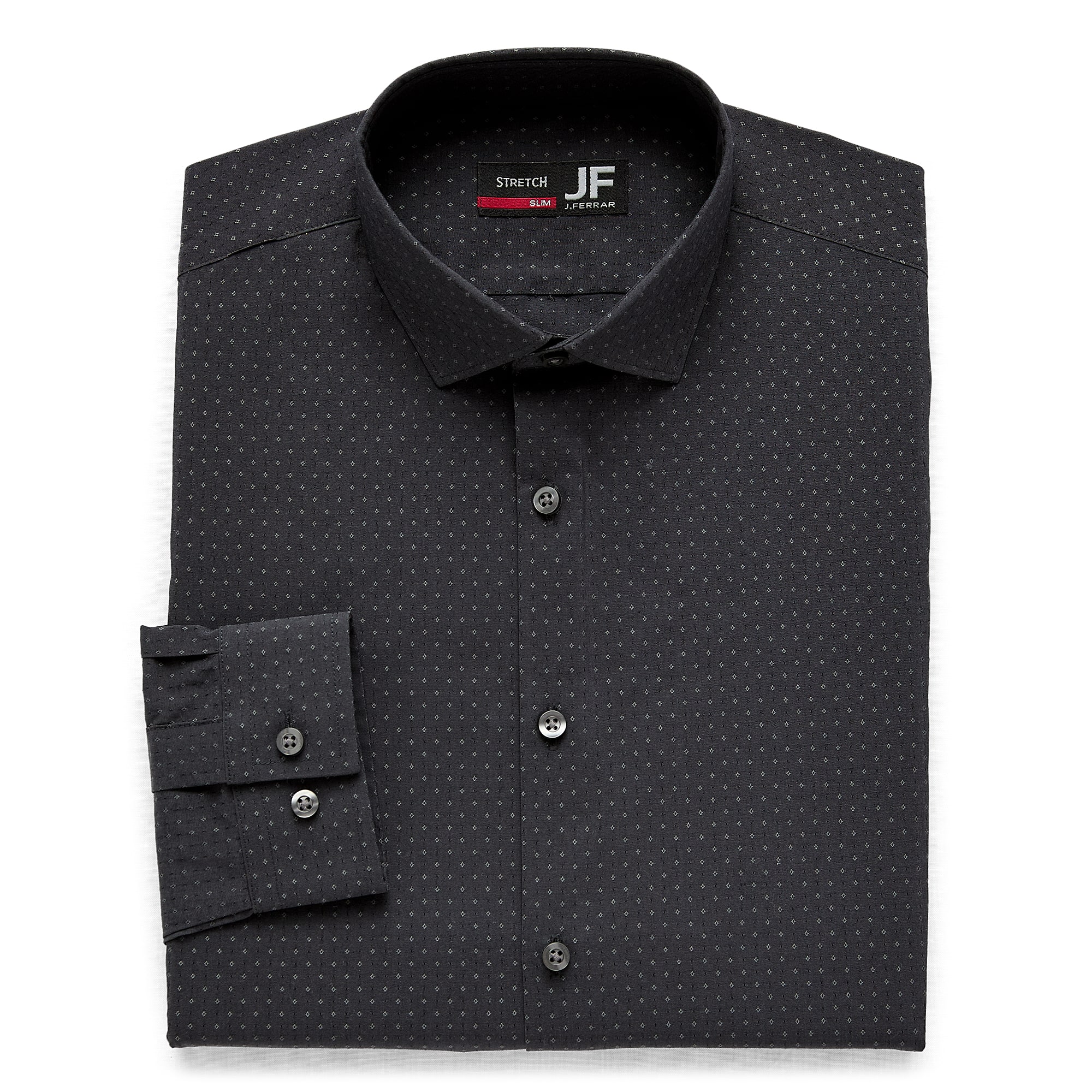 j ferrar slim fit dress shirt Men's JF J. Ferrar Slim Fit LS Blue Dress Shirt Sparkle Polka Dot Sz S  14-14.5