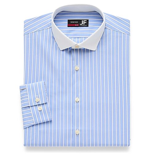 J. Ferrar Ultra Comfort Mens Slim Fit Stretch Fabric Wrinkle Free Long Sleeve Dress Shirt, 17-17.5 32-33, Blue