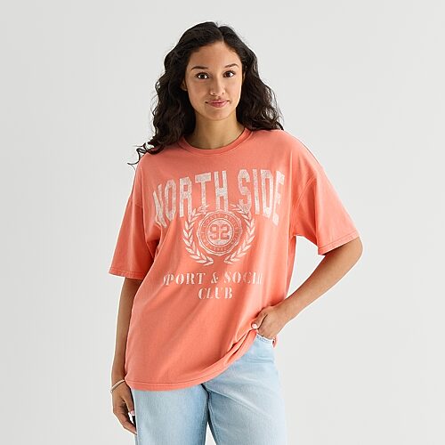 Arizona Womens Juniors Round Neck Short Sleeve Oversized Graphic T-Shirt, Xx-large, Orange