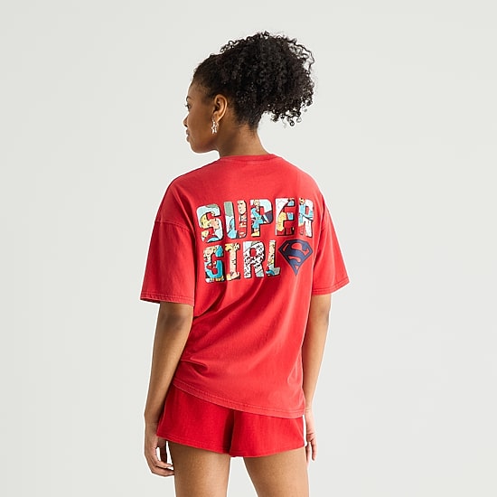 Arizona Womens Juniors Crew Neck Short Sleeve Supergirl T-Shirt