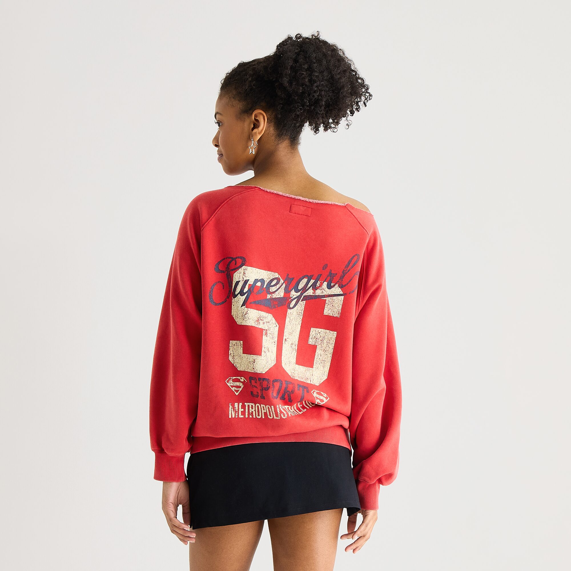 Arizona Supergirl Womens Juniors Asymmetrical Neck Long Sleeve Sweatshirt