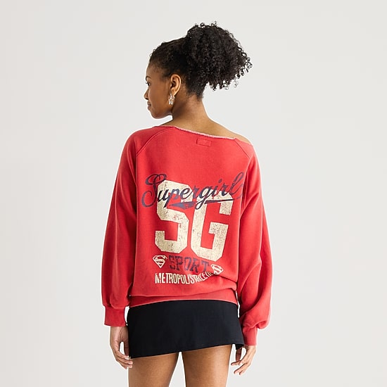 Arizona Supergirl Womens Juniors Asymmetrical Neck Long Sleeve Supergirl Sweatshirt