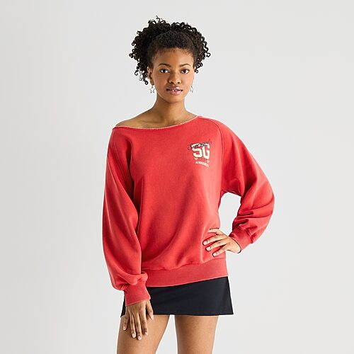 Arizona Supergirl Womens Juniors Asymmetrical Neck Long Sleeve Supergirl Sweatshirt In Red