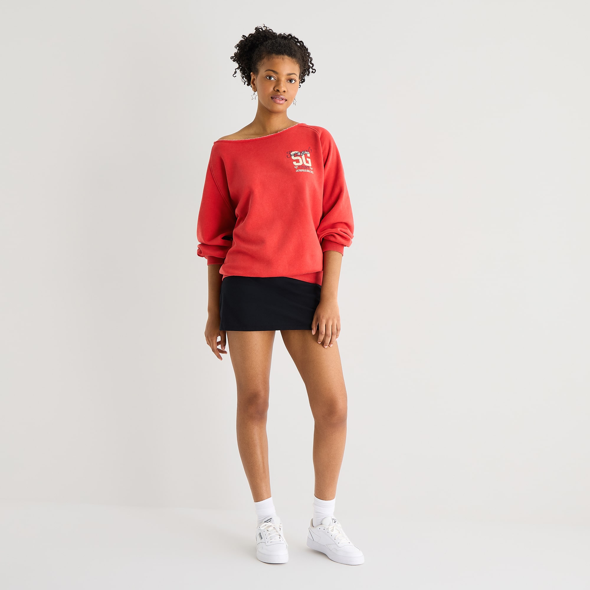 Arizona Supergirl Womens Juniors Asymmetrical Neck Long Sleeve Sweatshirt