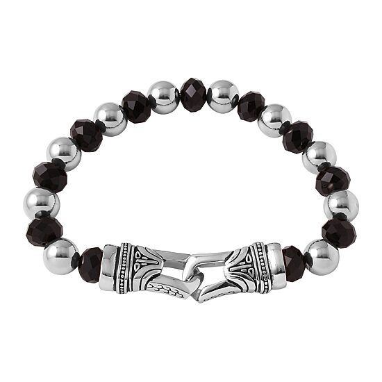 Mens Crystal and Stainless Steel Bead Bracelet
