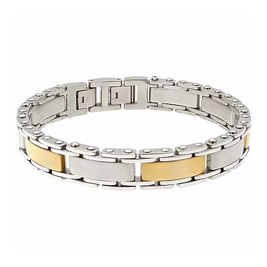 Mens Stainless Steel and Gold Ion Plated Link Bracelet