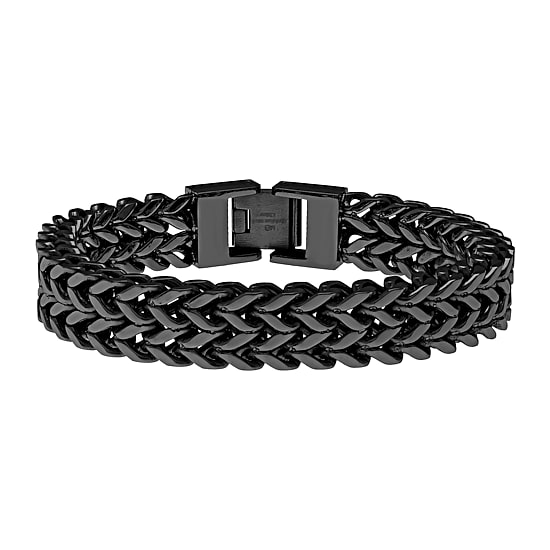 Mens Black Ion-Plated Stainless Steel Braided Multi-Row Chain Bracelet