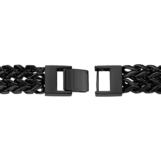 Mens Black Ion-Plated Stainless Steel Braided Multi-Row Chain Bracelet