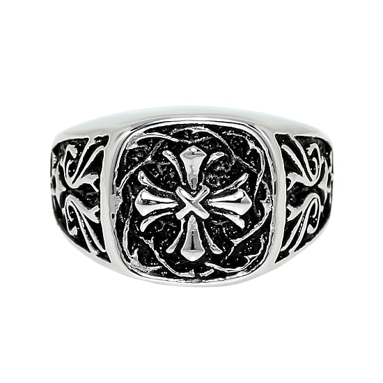 Mens Two-Tone Stainless Steel Cross Ring