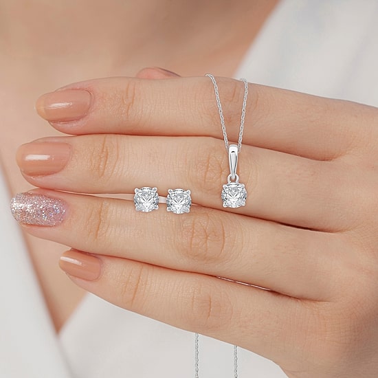 Ever Star (G / SI1-SI2) 1 CT. T.W. Lab Grown White Diamond 10K White Gold Round 2-pc. Jewelry Set