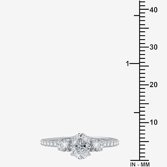 Signature By Modern Bride (H-I / I1) Womens 1 1/4 CT. T.W. Lab Grown White Diamond 10K Gold Oval Side Stone 3-Stone Engagement Ring