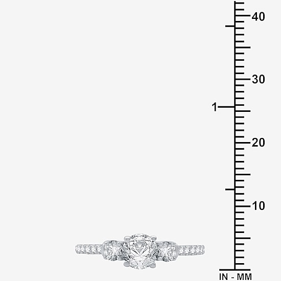 (H-I / I1) Womens 1 1/4 CT. T.W. Lab Grown White Diamond 10K Gold Round Side Stone 3-Stone Engagement Ring
