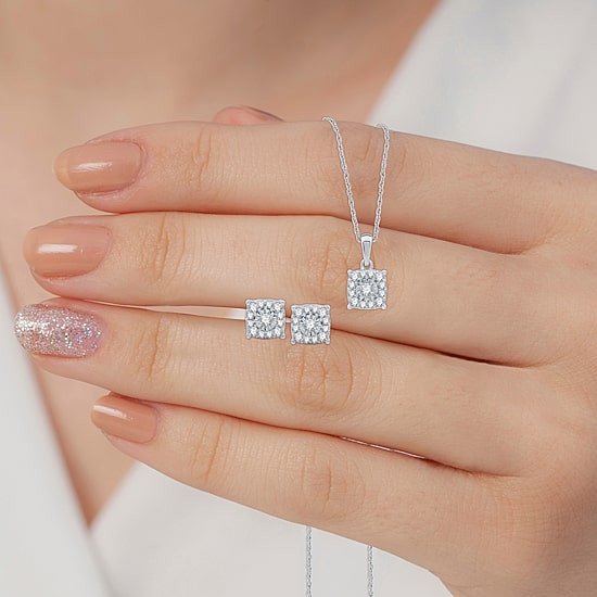 Womens 3/4 CT. T.W. Lab Grown White Diamond Sterling Silver Cushion 2-pc. Jewelry Set