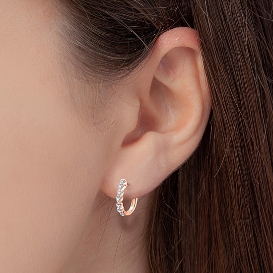 Womens 1/10 CT. T.W. Lab Grown White Diamond 14K Rose Gold Over Silver Sterling Silver 15.5mm Heart Hoop Earrings