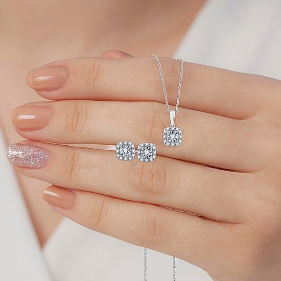 Womens 1/2 CT. T.W. Lab Grown White Diamond Sterling Silver Cushion 2-pc. Jewelry Set