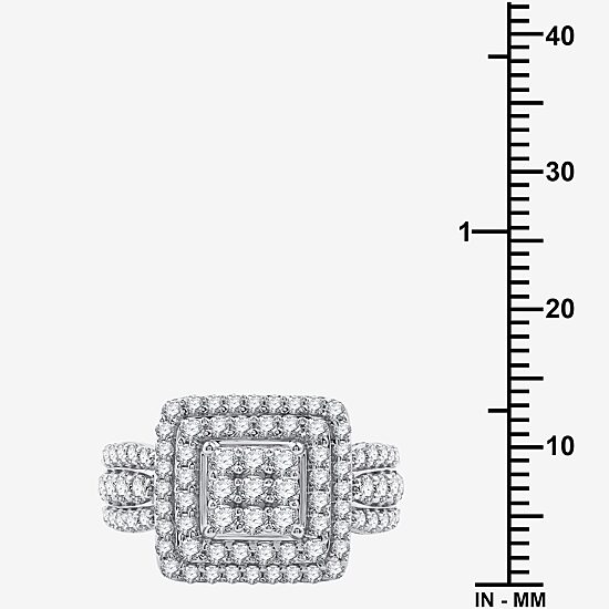 Womens 1 1/2 CT. T.W. Lab Grown White Diamond Sterling Silver Cushion Halo Side Stone Cocktail Ring