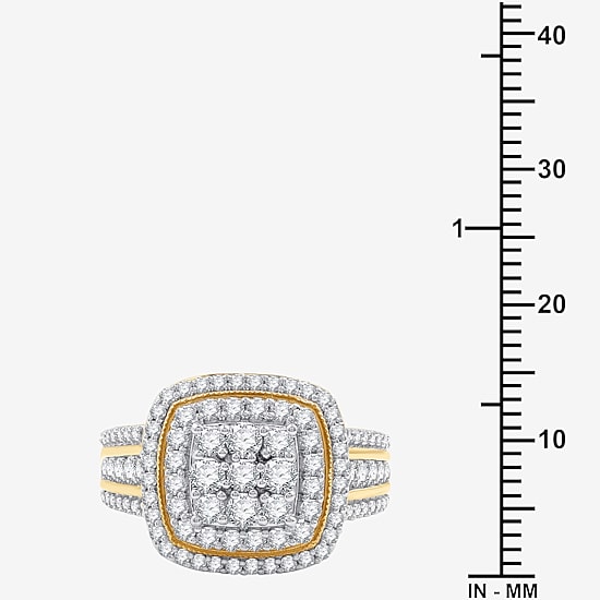 Womens 1 1/2 CT. T.W. Lab Grown White Diamond 14K Gold Over Silver Cushion Halo Side Stone Cocktail Ring
