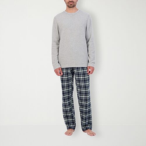 Hanes Mens Crew Neck Long Sleeve 2-pc. Big Pajama Set In Red
