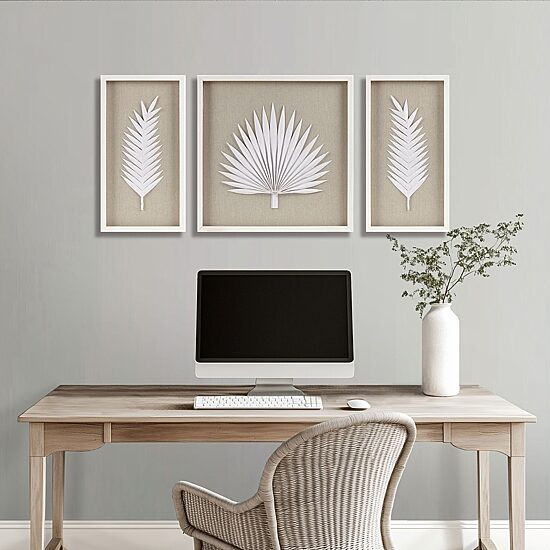 Madison Park Sabal Palm Rice Paper Shadow Box 3-pc. Wall Art Set