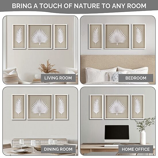 Madison Park Sabal Palm Rice Paper Shadow Box 3-pc. Wall Art Set