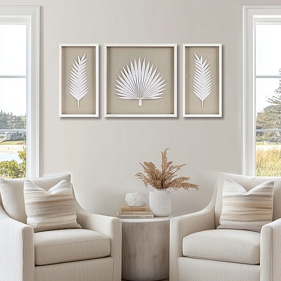 Madison Park Sabal Palm Rice Paper Shadow Box 3-pc. Wall Art Set