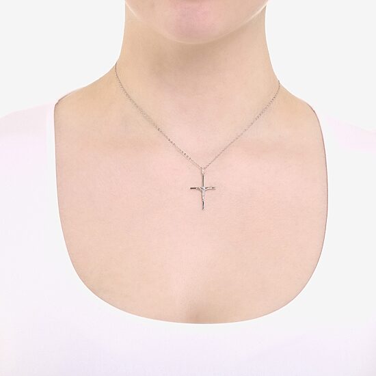 Silver Treasures Womens Sterling Silver Cross 16 Inch Pendant Necklace