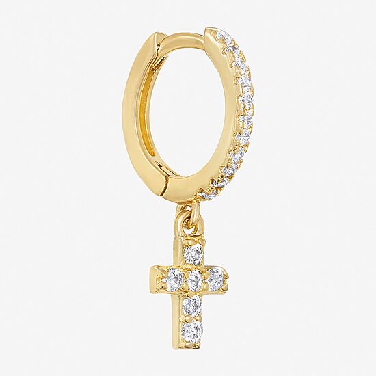 Silver Treasures Womens Cubic Zirconia 14K Gold Over Silver Cross Drop Earrings