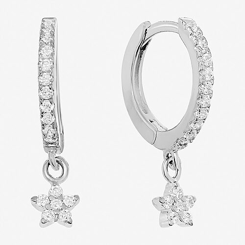 Silver Treasures Womens Cubic Zirconia Sterling Silver Star Drop Earrings, One Size, No Clr