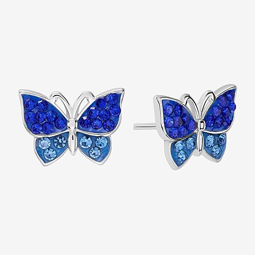 Silver Treasures Multi Color Crystal Sterling Silver 8.3mm Butterfly Stud Earrings, One Size, No Clr
