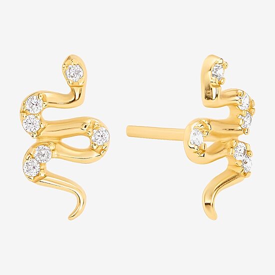 Silver Treasures Snake Cubic Zirconia 14K Gold Over Silver 9.9mm Stud Earrings