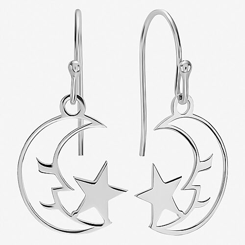 Silver Treasures Womens Sterling Silver Moon Star Drop Earrings, One Size, No Clr