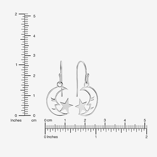 Silver Treasures Womens Sterling Silver Moon Star Drop Earrings