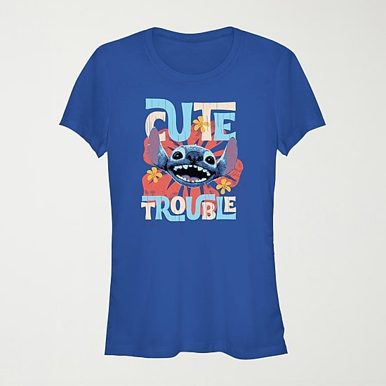 Lilo And Stitich The Movie Cute Trouble Tee Womens Juniors Crew Neck Short Sleeve Regular Fit Lilo & Stitch Graphic T-Shirt