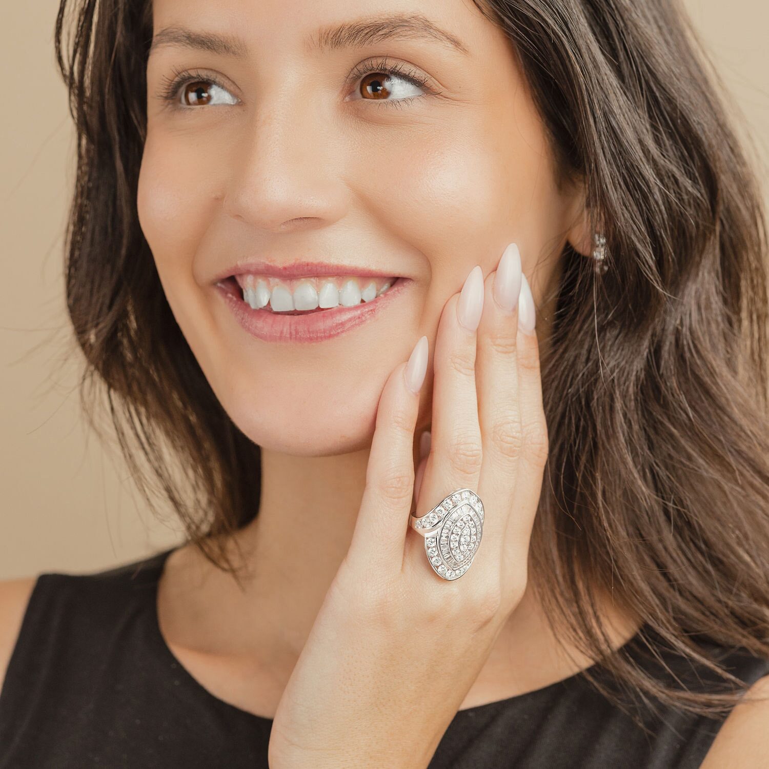 (G/Si2) Womens 4 CT. T.W. Lab Grown White Diamond 10K Gold Marquise Cluster Cocktail Ring