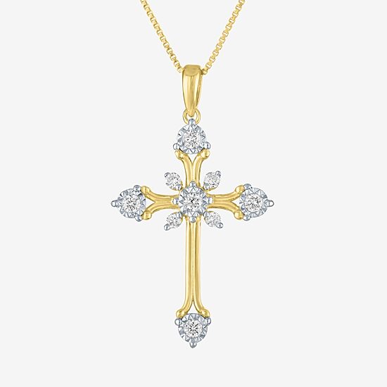 (G-H / Si2 I1) Womens 1/4 CT. T.W. Lab Grown White Diamond 14K Gold Over Silver Sterling Silver Cross 18 Inch Pendant Necklace