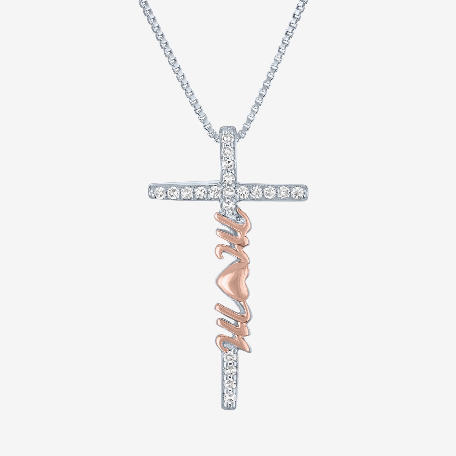"Mom" (G-H / Si2 I1) Womens 1/10 CT. T.W. Lab Grown White Diamond 14K Rose Gold Over Silver Sterling Silver Cross 18 Inch Pendant Necklace