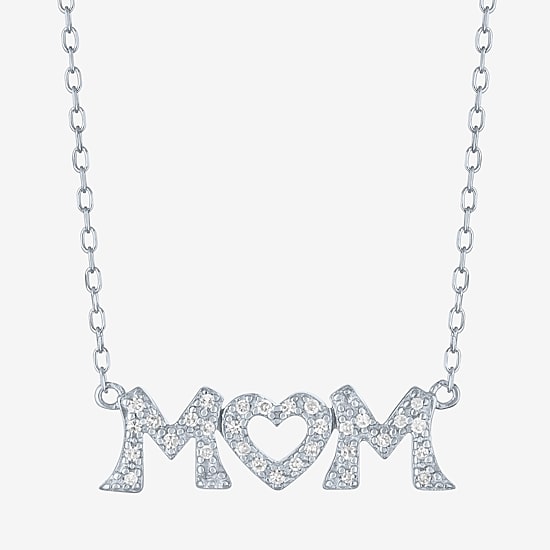 Mom (G-H / Si2-I1) Womens 1/10 CT. T.W. Lab Grown White Diamond Sterling Silver Heart 18 Inch Pendant Necklace