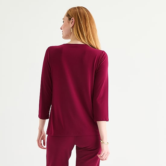 Liz Claiborne Womens Keyhole Neck 3/4 Sleeve Blouse