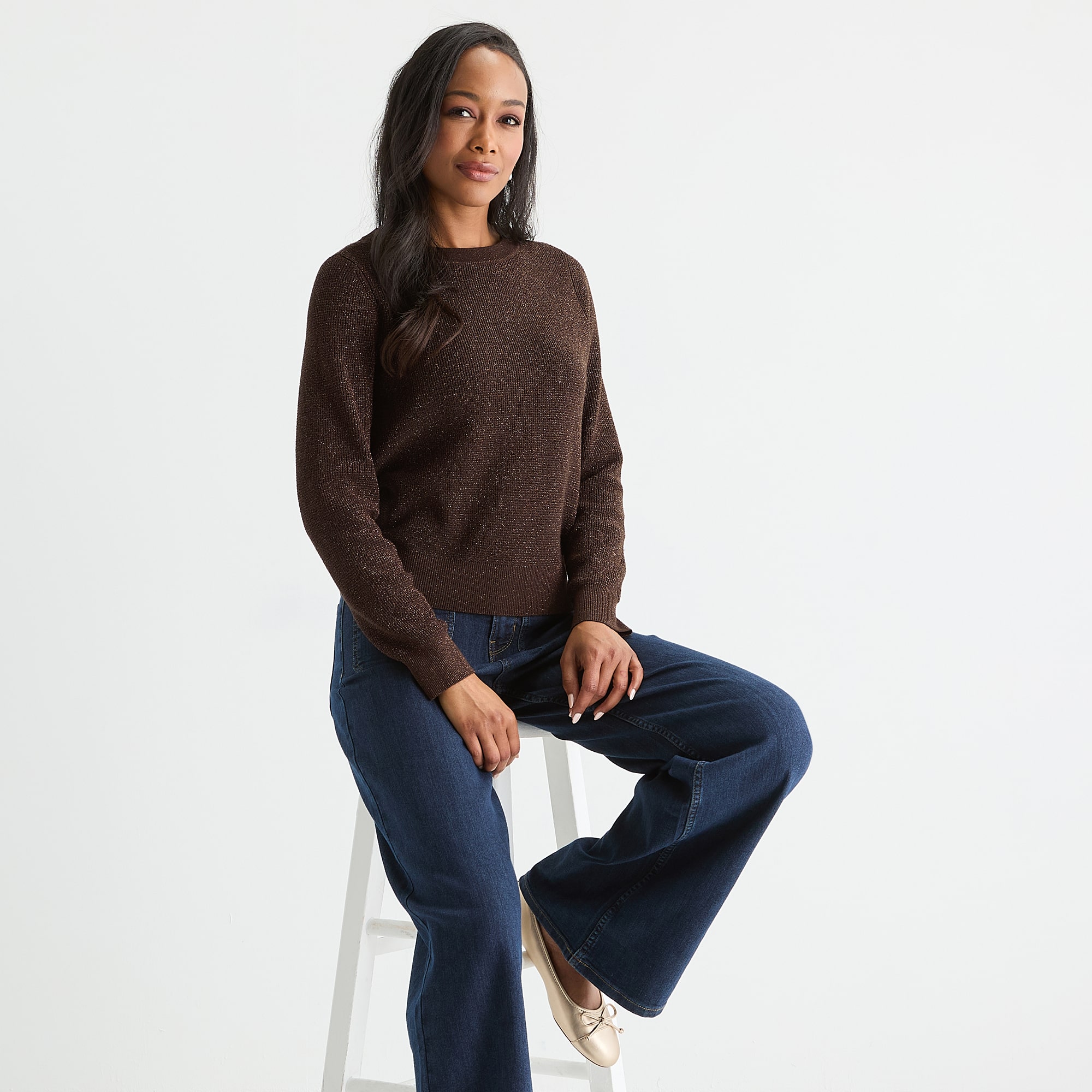 Liz Claiborne Womens Crew Neck Long Sleeve Pullover Sweater