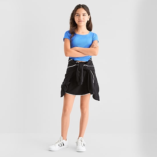 Xersion Ribbed Little & Big Kid Girls Scoop Neck Short Sleeve Active T-Shirt