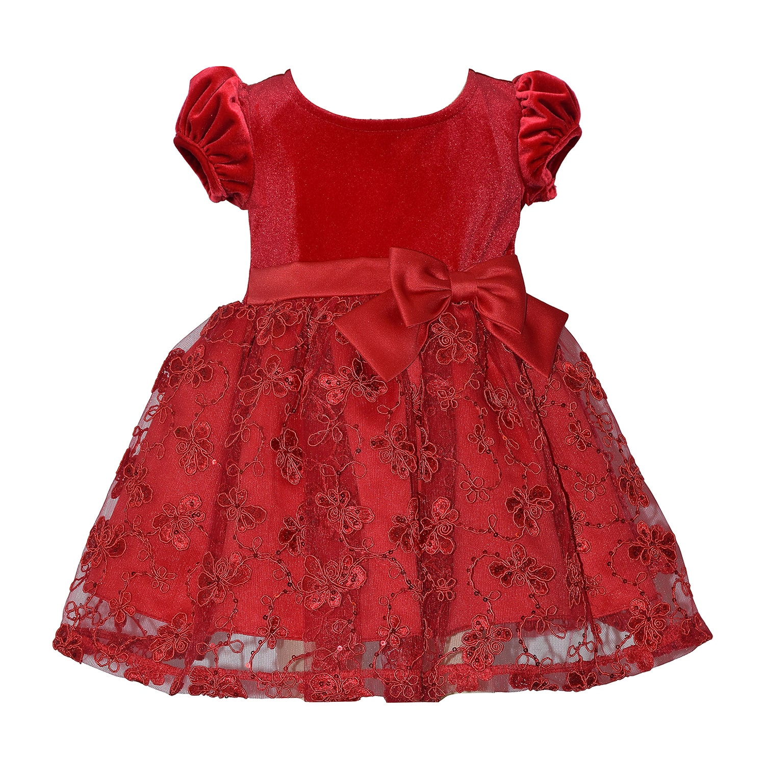 Bonnie Jean Baby Girls Short Sleeve Velvet A-Line Dress