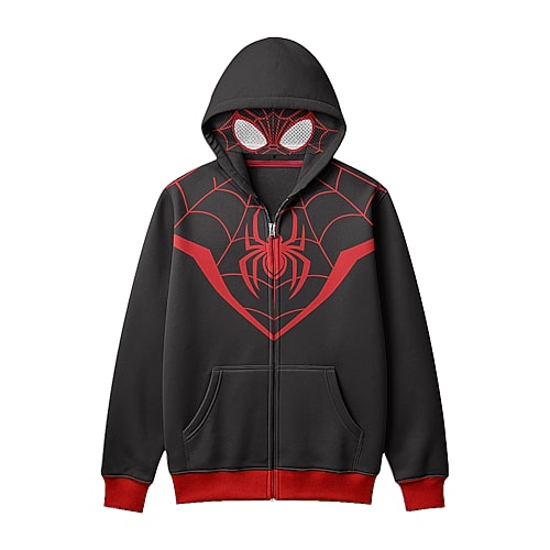 Hybrid Tees Miles Morales Little & Big Kid Boys Long Sleeve Spiderman Fleece Zipper Hoodie In Black