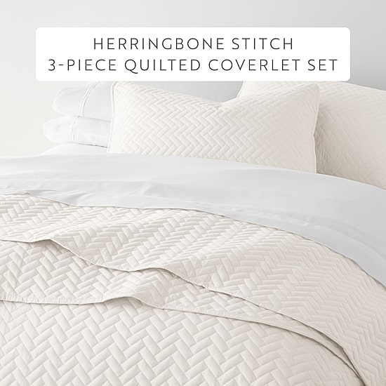Casual Comfort Premium Ultra Soft Herringbone Pattern Quilted Coverlet Set