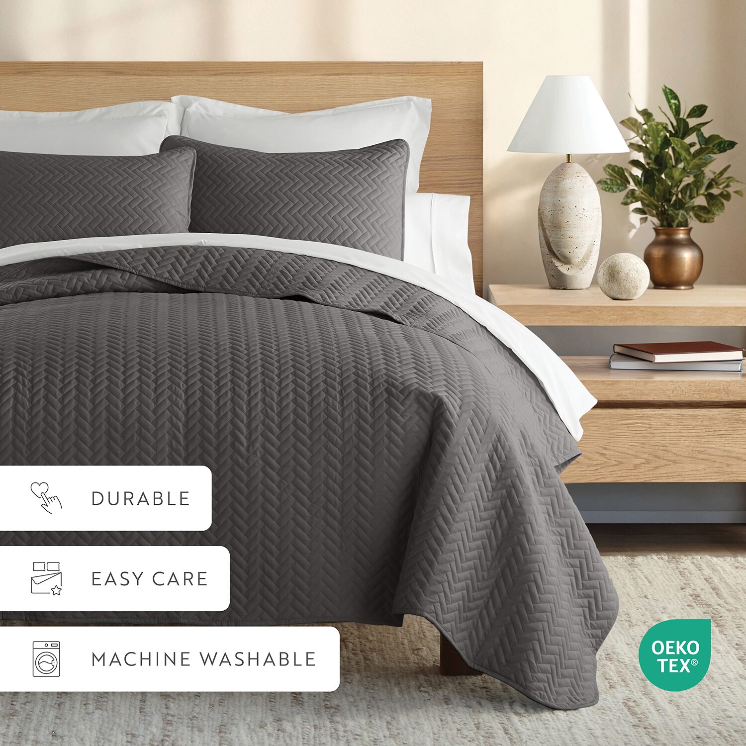 Casual Comfort Premium Ultra Soft Herringbone Pattern Quilted Coverlet Set