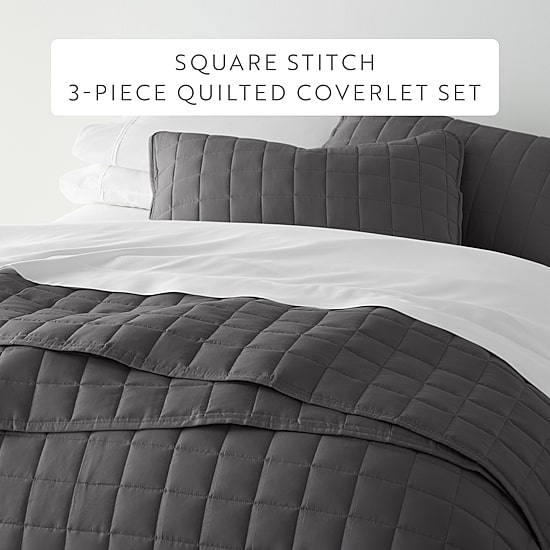 Casual Comfort Premium Ultra Soft Square Pattern Quilted Coverlet Set