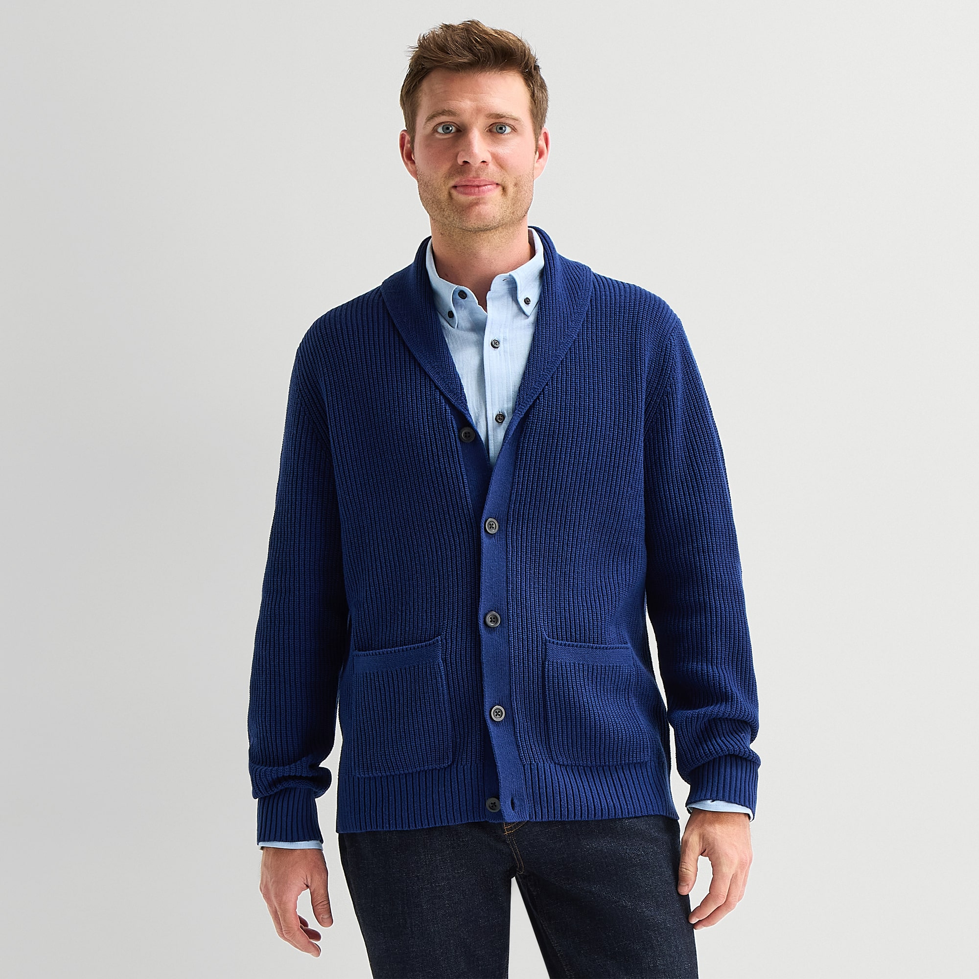 St. John's Bay Shawl Collar Mens Long Sleeve Button Cardigan