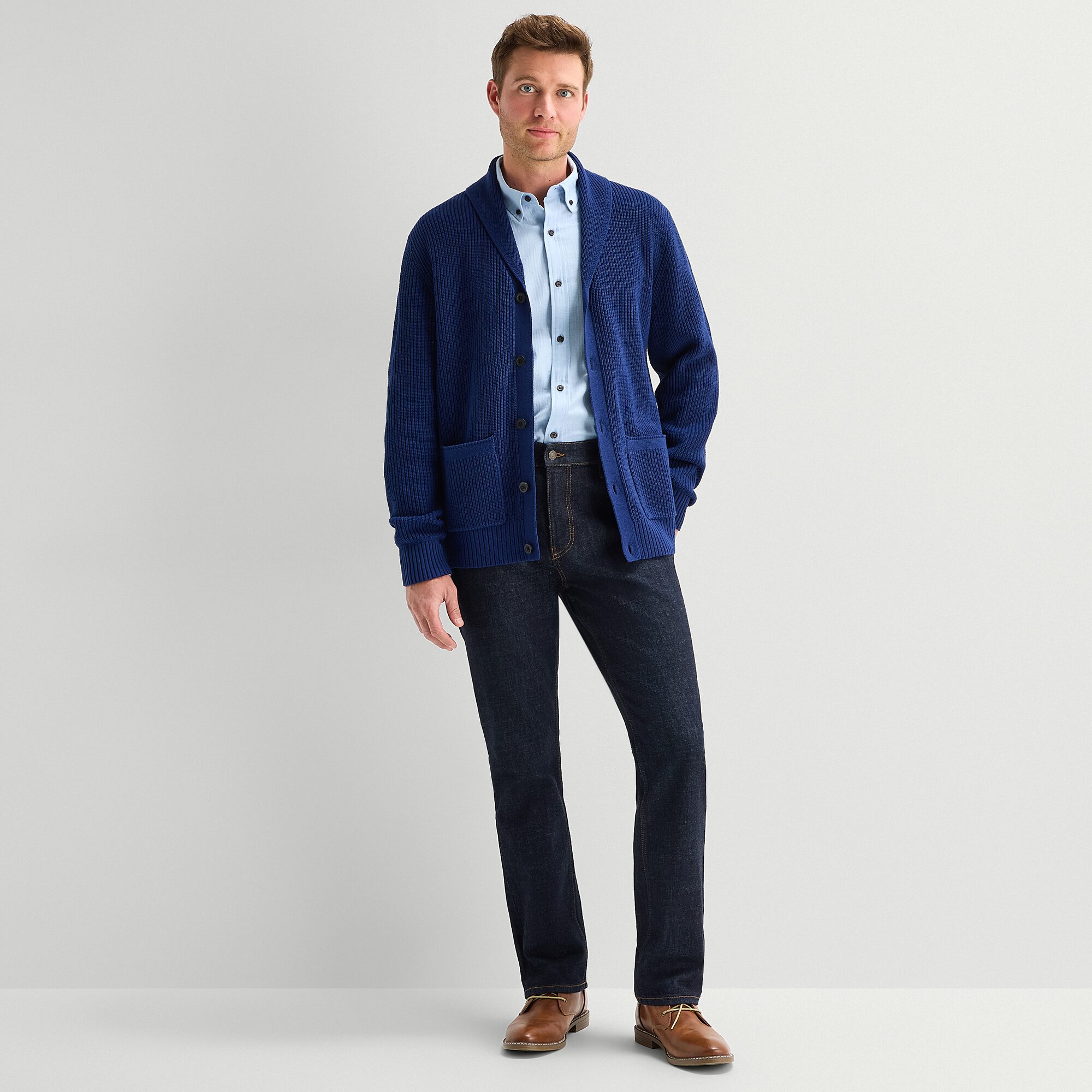 St. John's Bay Shawl Collar Mens Long Sleeve Button Cardigan