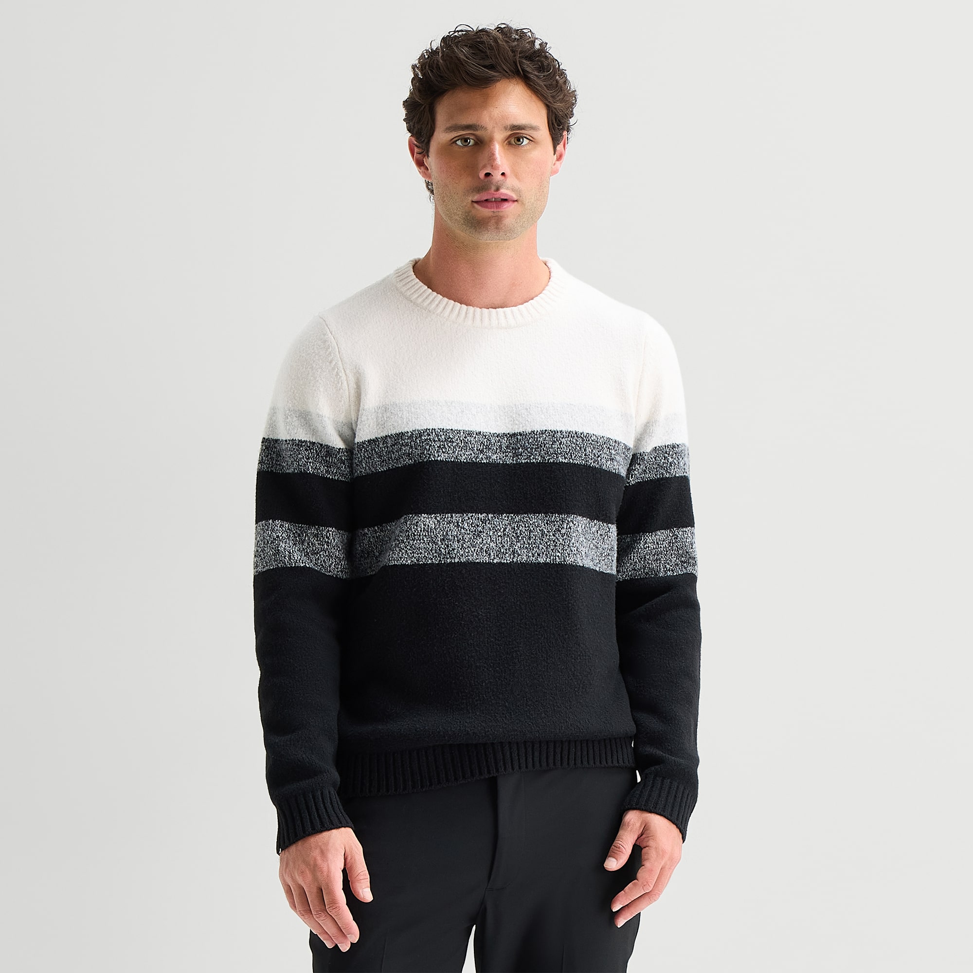 J. Ferrar Chest Stripe Mens Crew Neck Long Sleeve Pullover Sweater