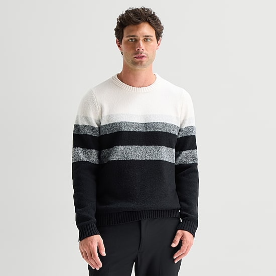 J. Ferrar Chest Stripe Mens Crew Neck Long Sleeve Pullover Sweater